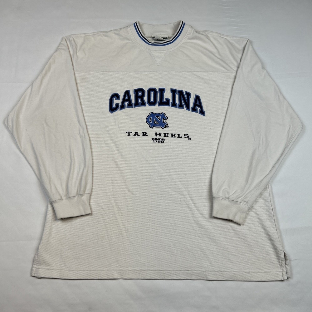 UNC Tar Heels Long Sleeve Shirt XL White LEE Sport Crewneck Jersey Embroidered